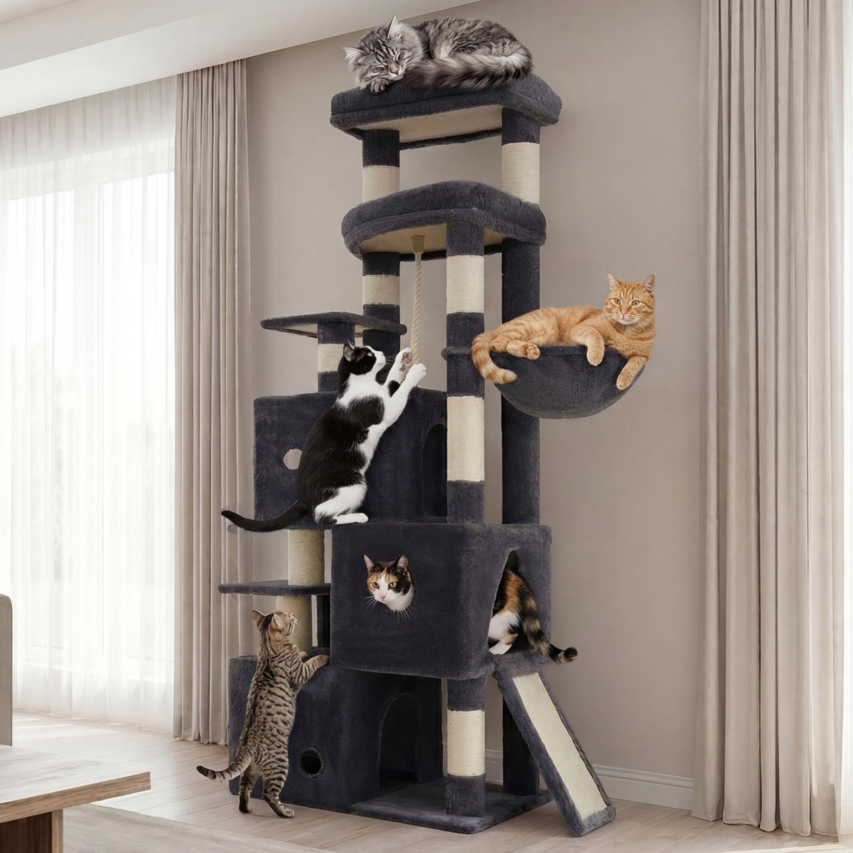 Cat Tree, 74-Inch Streamlined Cat Tower for Large Cats HCT061G (74 inch / Smoky Gray)