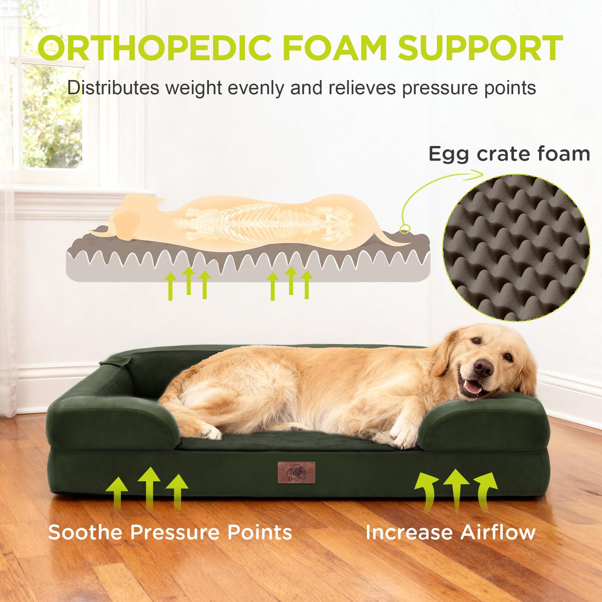 Waterproof Orthopedic Dog Bed for Extra Large Sized Dogs (48 x 30 x 9 in / Oliva Green)