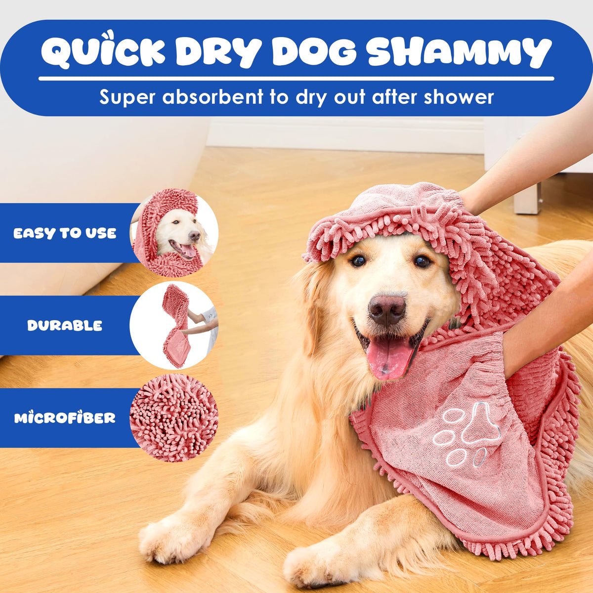 Dog Towel for Drying Dogs Large (pink)