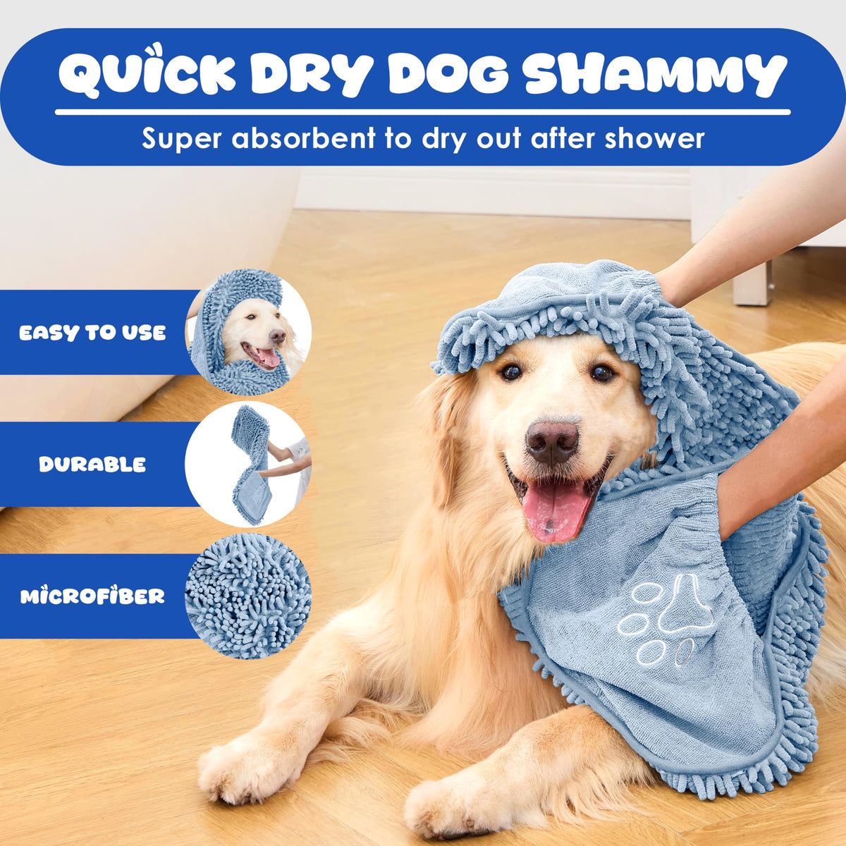 Dog Towel for Drying Dogs (BLUE)