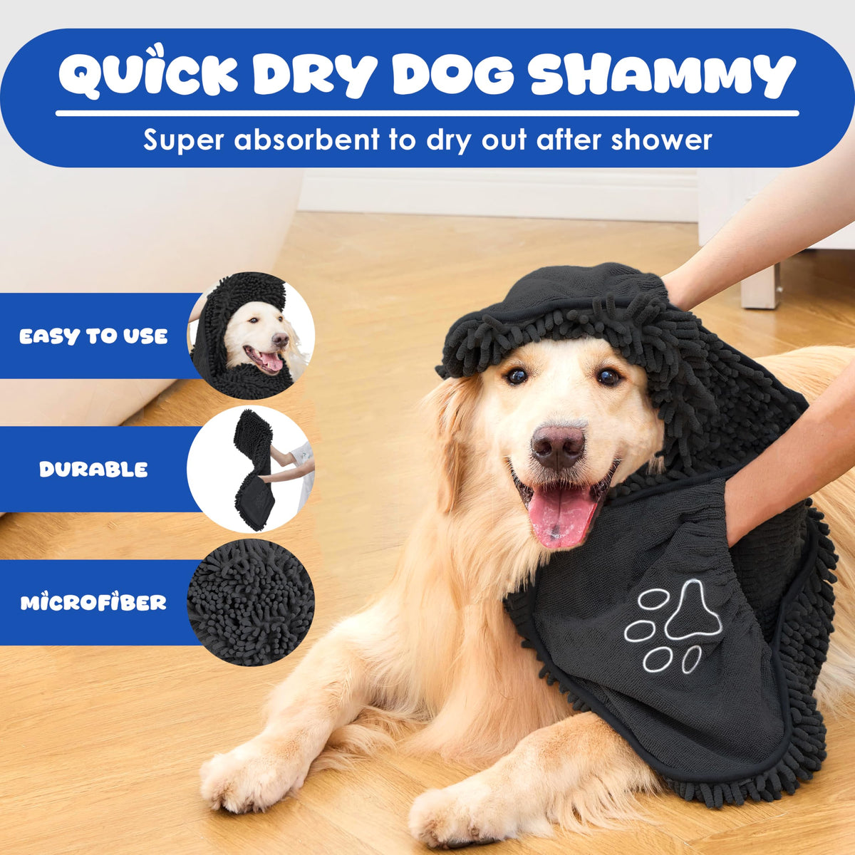 Dog Towel for Drying Dogs (BLACK)