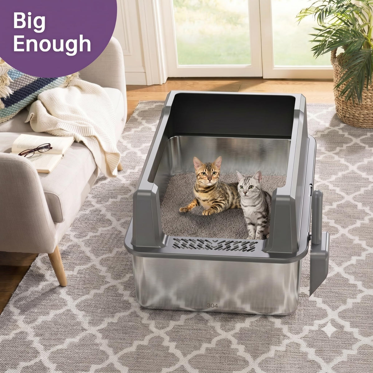 XXL Stainless Steel Litter Box with Lid for Multiple & Big Cats (Dark Gray / XXX-Large)