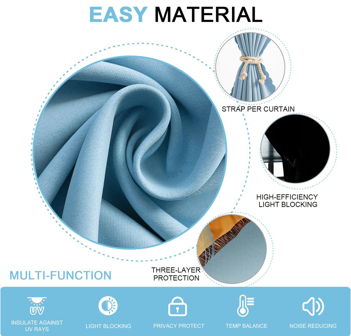 Self Adhesive Curtains (59"W x 71"L (Pack of 1) / Lake Blue)