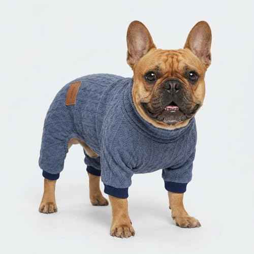Turtleneck Knitted Dog Sweaters Winter Outfits Pet Coats Puppy Clothes Blue Extra Small (X-Small / Blue)
