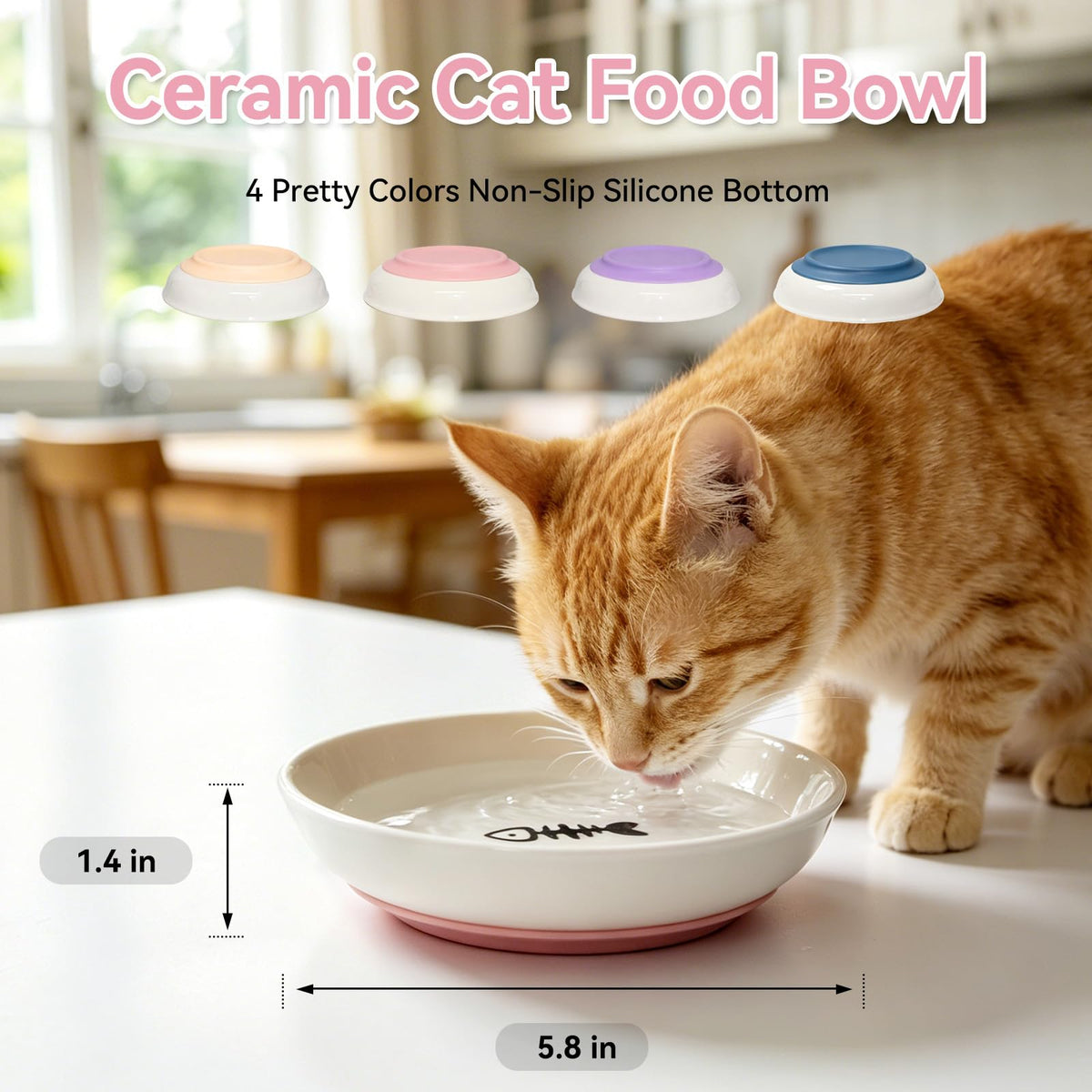4 Pack Ceramic Cat Bowls with Silicone Base