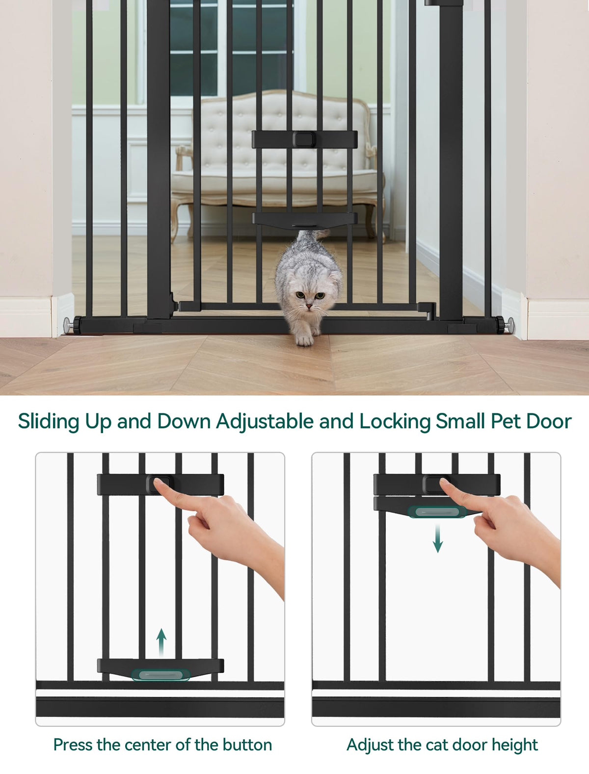 Extra Wide Dog Gate with Cat Door (Black / 29-48" Wide, 30" Tall)