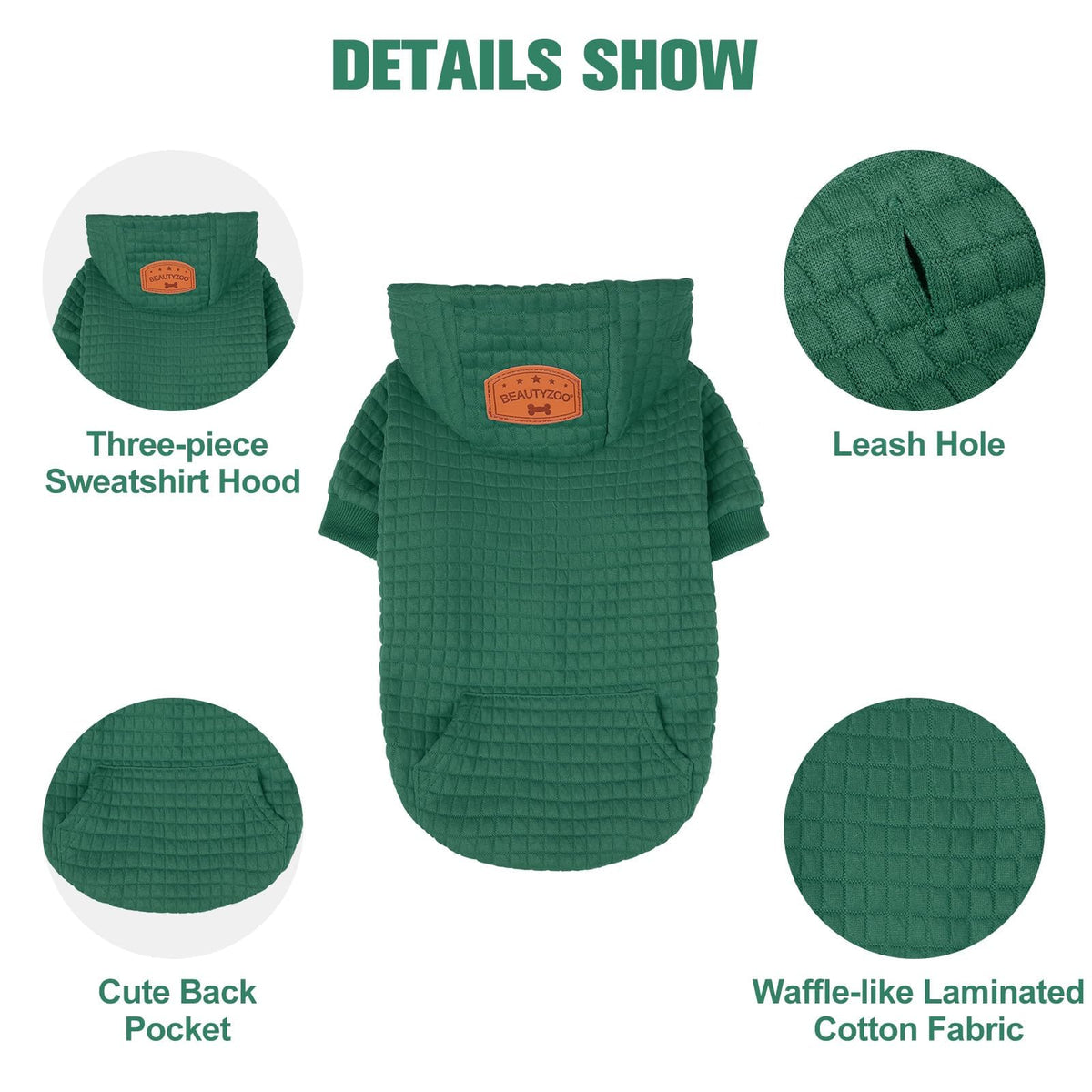 Dog Hoodies Sweater for Small Dogs (Dark Green / S (Back: 12",Chest: 16", Neck: 10"))
