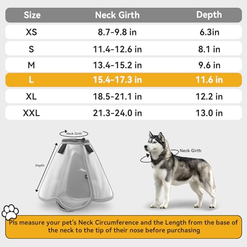 Dog Cone Collar for Large Medium Dogs (L (Neck: 15.4-17.3") / Grey)