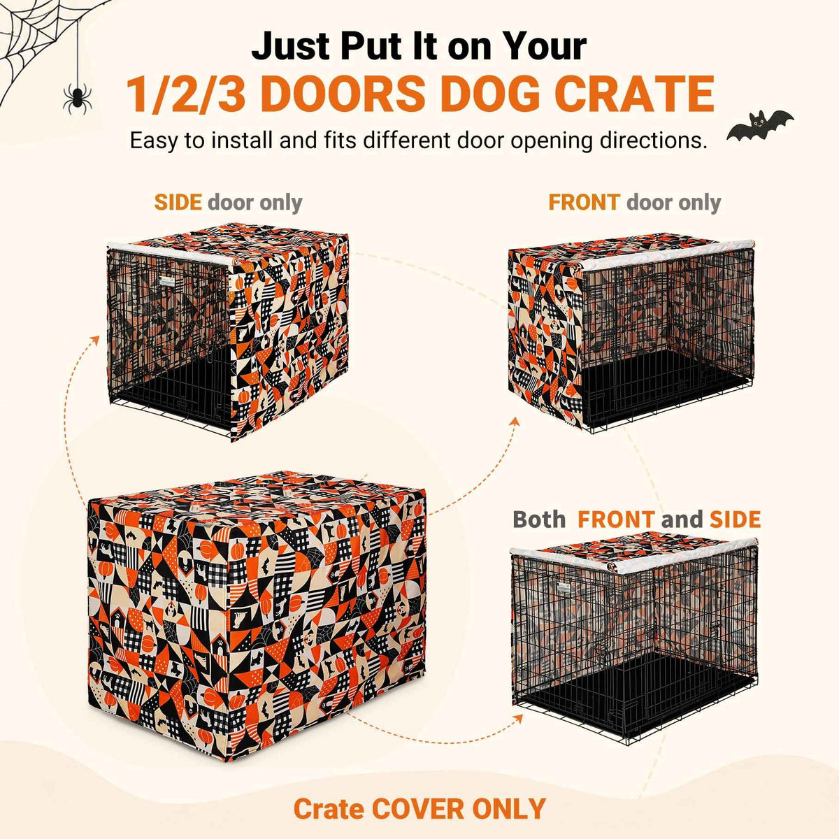 Halloween Pattern Dog Crate Cover (Orange Dog Grid / 42.0"L x 28.0"W x 30.0"H)