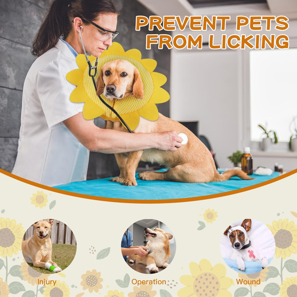 Inflatable Recovery Dog Collar (Sunflower / Large + (Neck:18''-20''))
