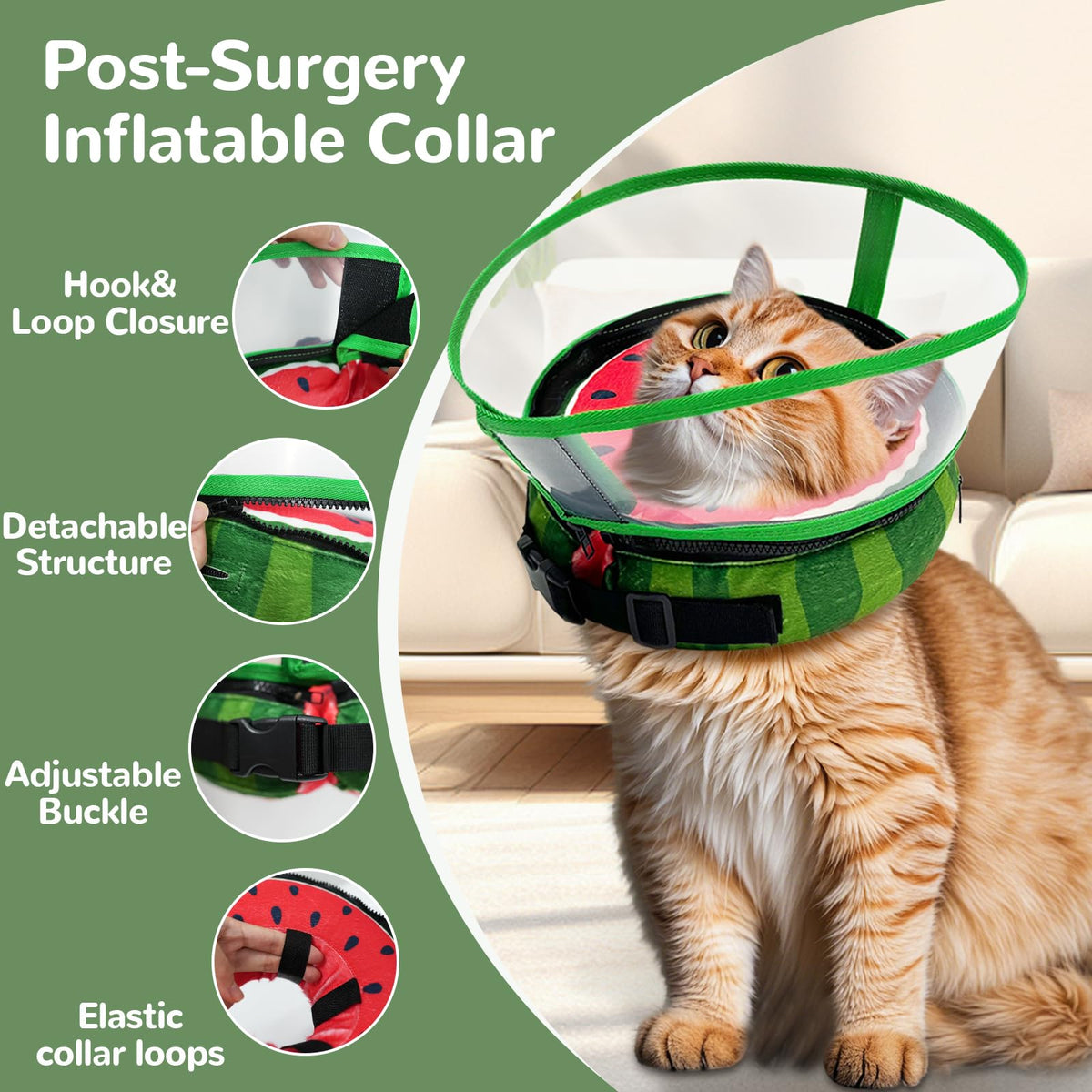 Inflatable Dog Cone Collar with Anti (Watermelon / L(Neck:12-15.5''))