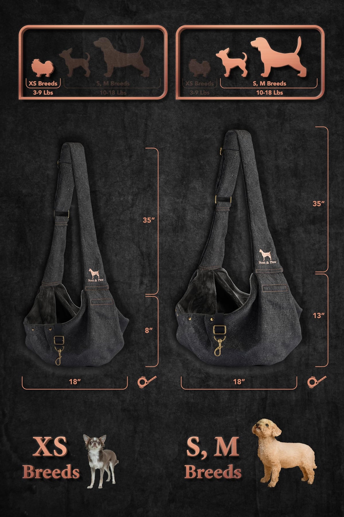 Dog Sling Carrier for Small Dogs 5 (Black (Denim) / 18.0"L x 10.0"W x 6.5"H)