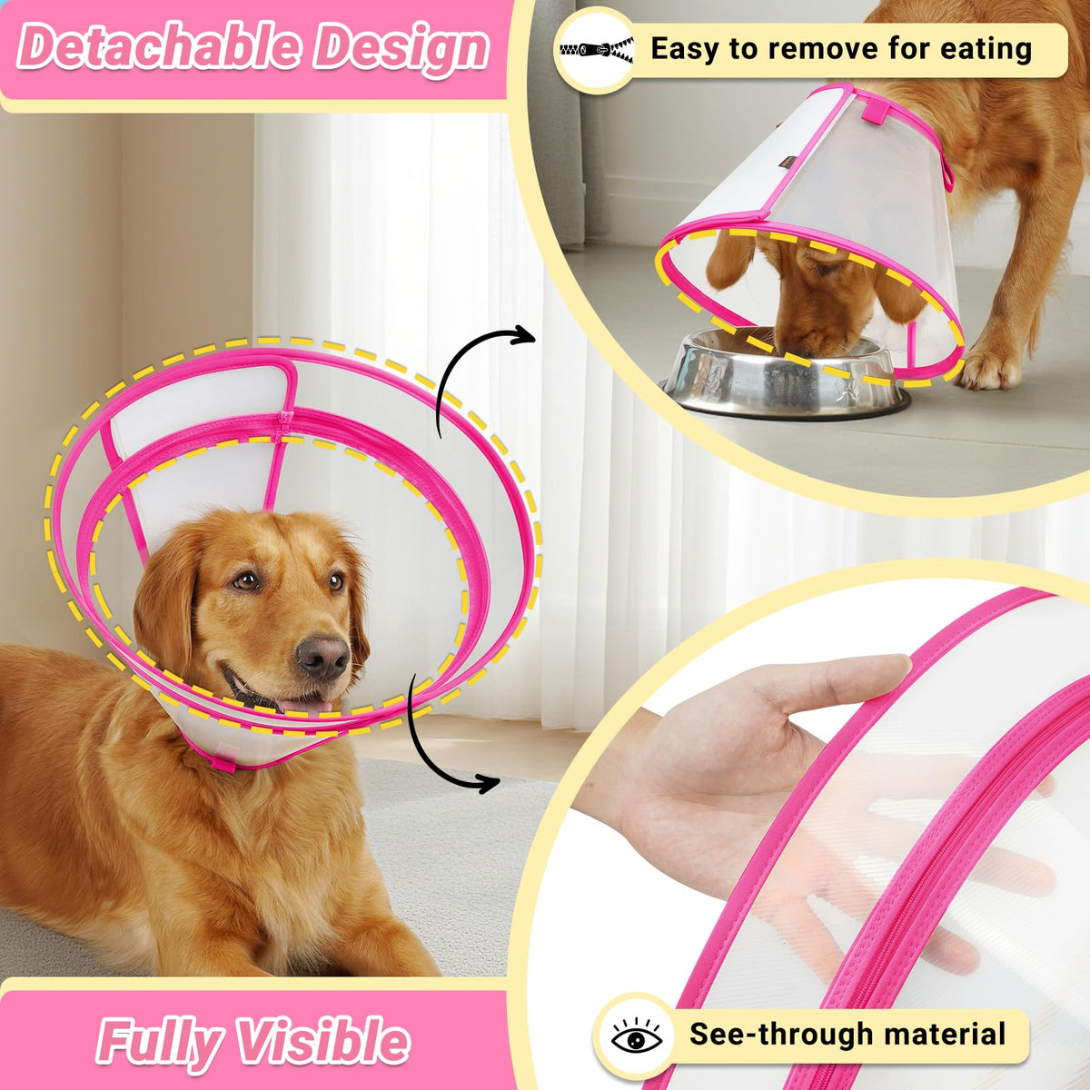 Dog Cone to Stop Licking (Hot Pink / L(Neck: 13.75"-16.5"))