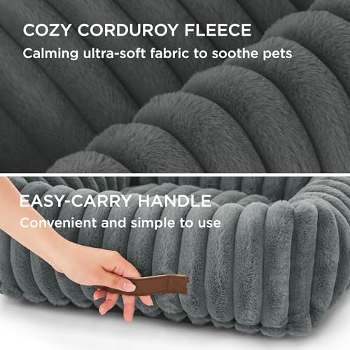 ComfyFleece® Dog Bed for Small Medium Dogs Washable (25.0"L x 21.0"W x 7.0"Th / Warm Grey)