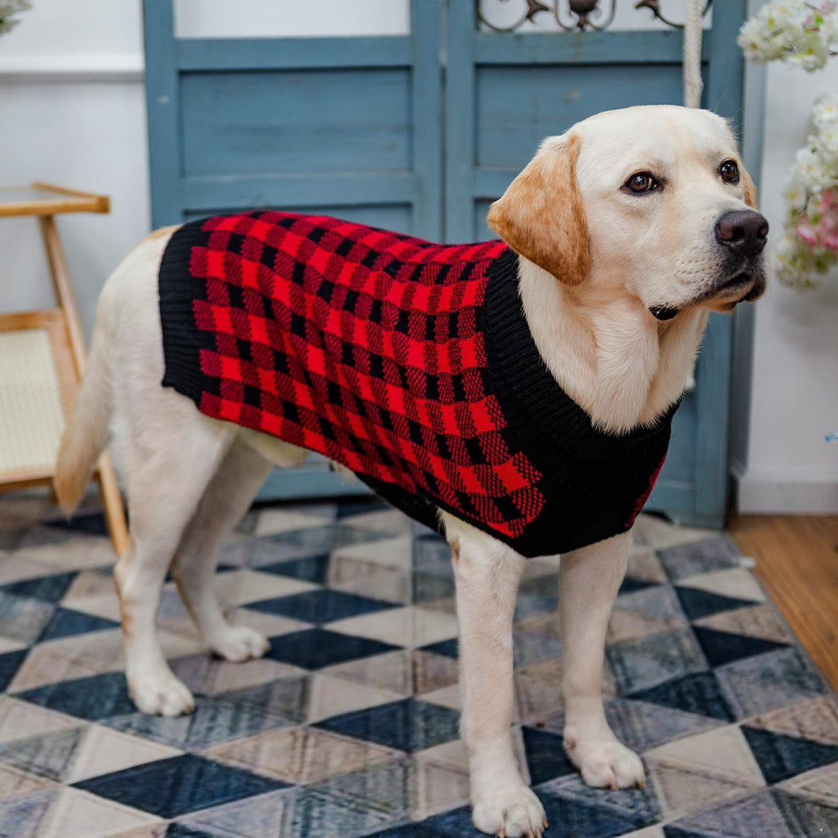 Dog Sweaters for Large Medium Small Dogs (XL - Chest 30", Back 24" / Red&Black)