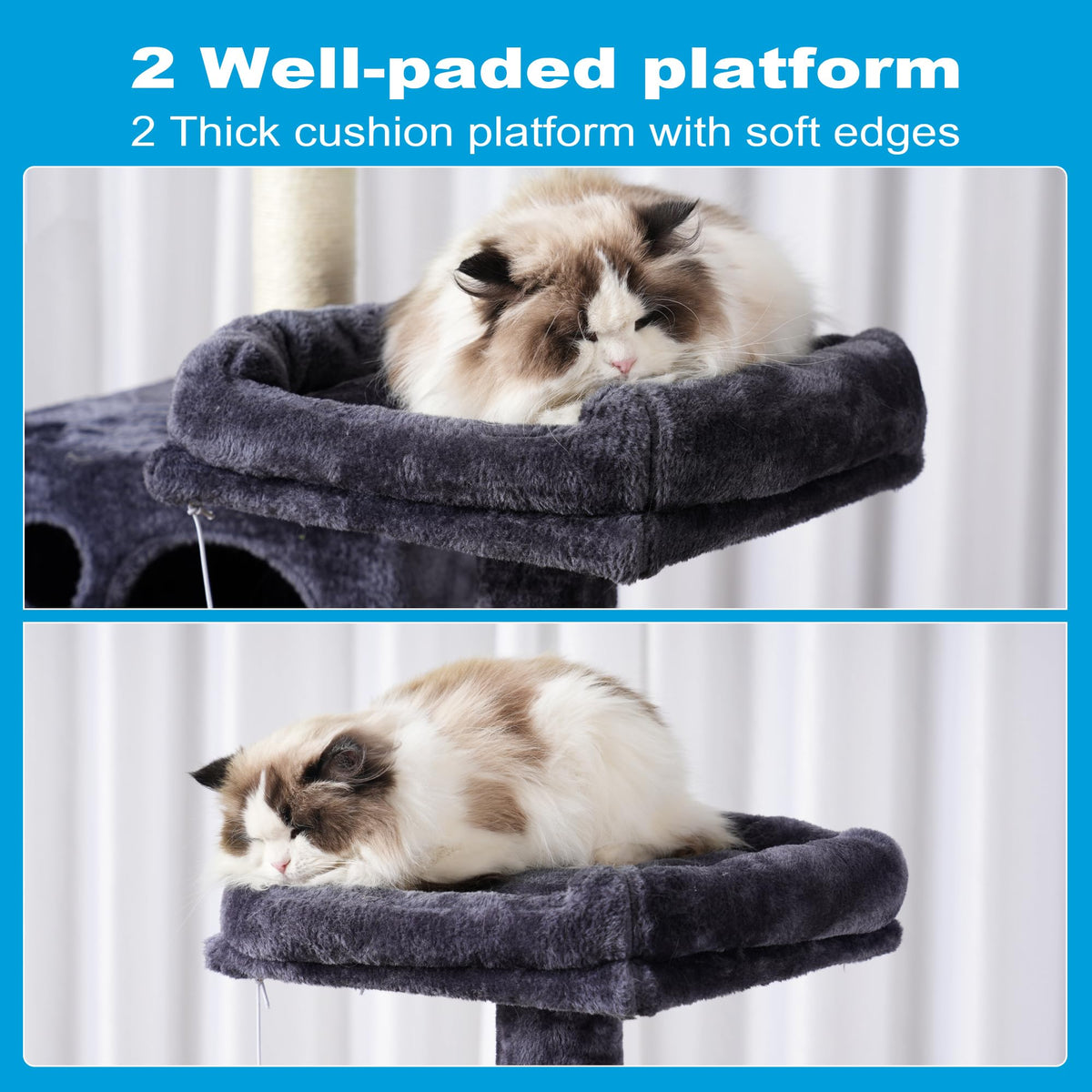 Cat Tree Tower with Sisal Scratching Posts (53.7 Inches / Smoky Gray)
