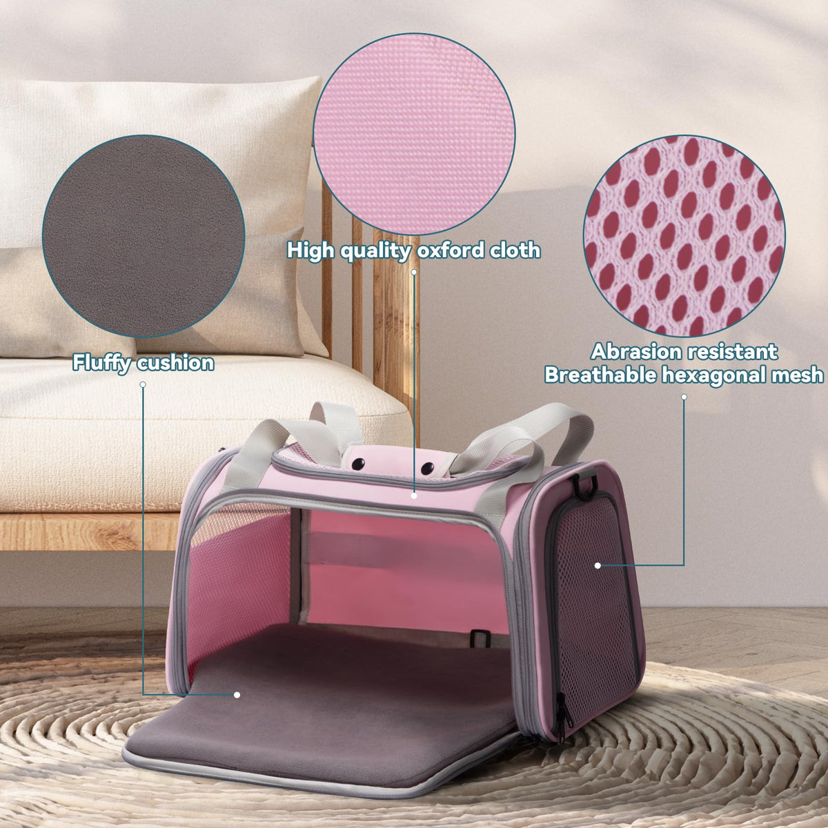Cat Carrier for Large Cats (19.7"L x 13.0"W x 13.0"H / Pink)