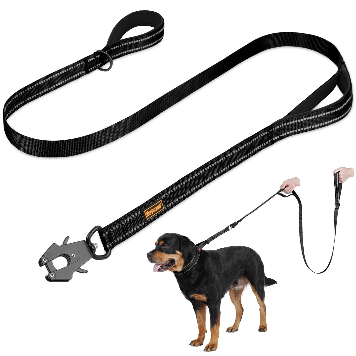 4FT Tactical Heavy Duty Dog Leash No Pull with 2 Padded Handles (Black / 4FT)