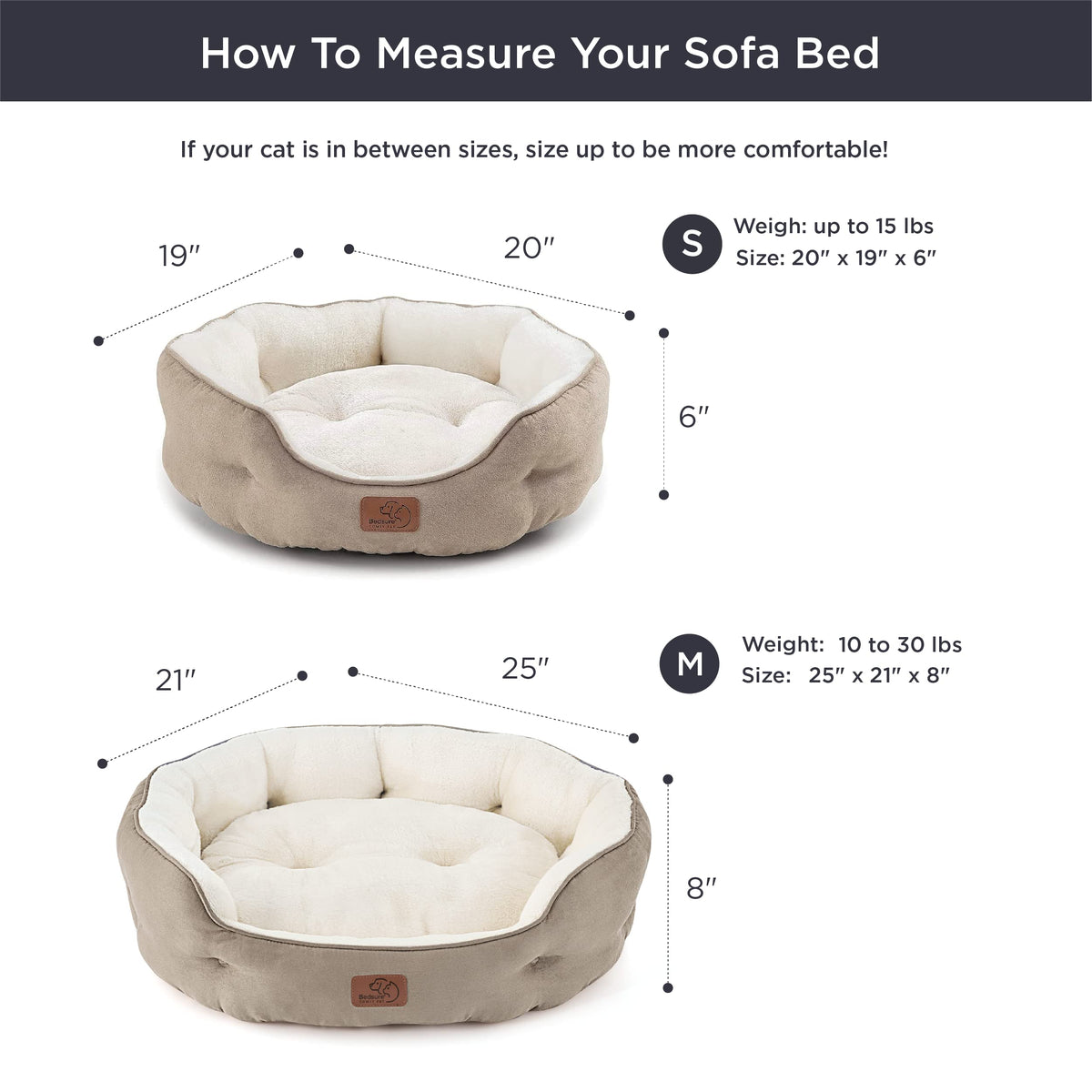 Small Dog Bed Washable (20"L x 19"W x 6"Th / Camel)