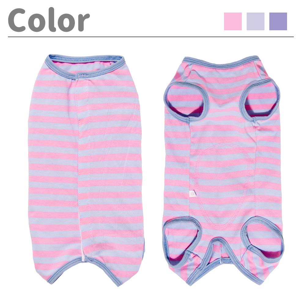 Dog’s Recovery Suit Post Surgery Shirt for Puppy (X-Small / pink blue stripe)