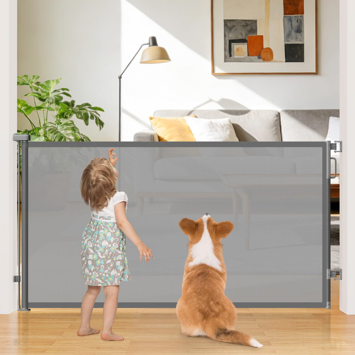 42" Extra Tall Retractable Baby Gates (Gray / 42" Tall x 76" Wide)