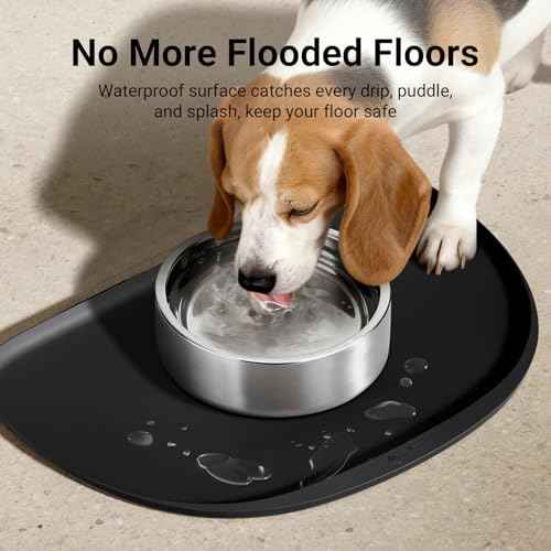 Dog Food Mat Silicone Waterproof Feeding Mat (24"L x 17"W / Black)