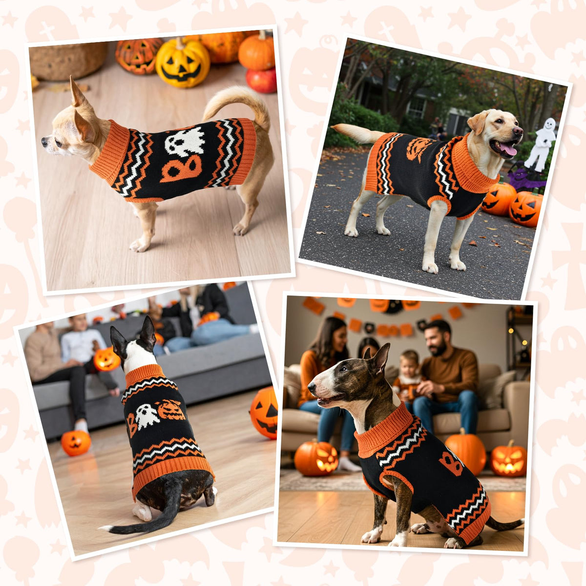 Halloween Dog Stripe Sweater Cute Pumpkin Ghost Pattern Pet Knitwear Clothes Festival Boo Letters Outfits Halloween Costume for Small Middle Large Dogs 3XL (XXX-Large)