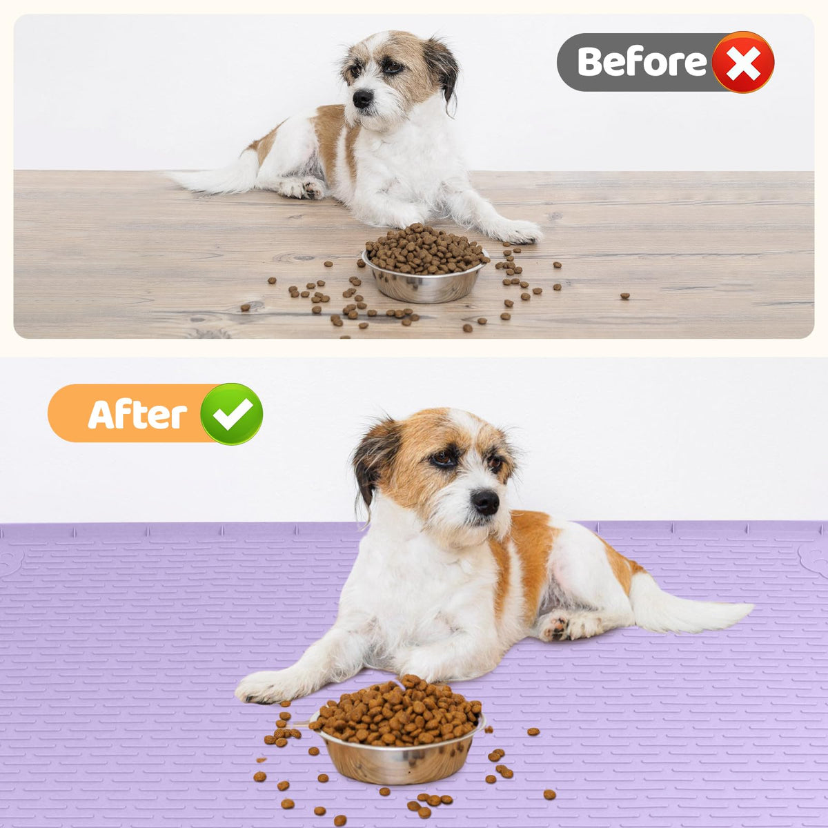 Dog Food Mat 34''x22'' Extra Large Dog Mat for Food and Water (34"L x 22"W / Purple)