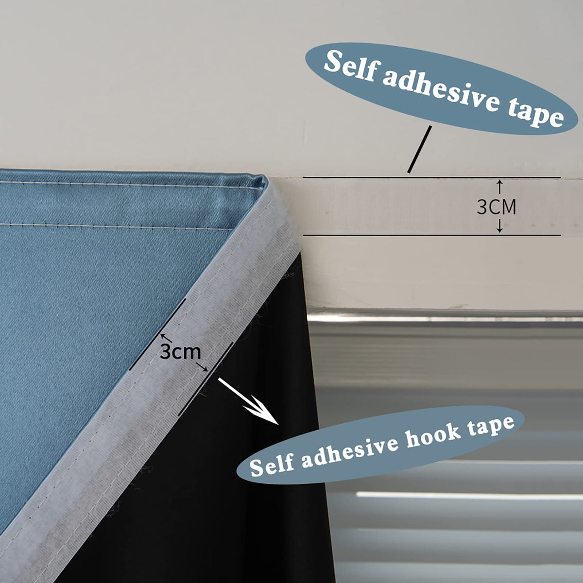 100% Blackout Shades Window Cover Self Adhesive Curtains Sticky Curtain Portable Easy Open Black Out Curtains for Bedroom Living Room No Drilling (Light Blue/ Thickened / 59"W x 84"L (Pack of 1))