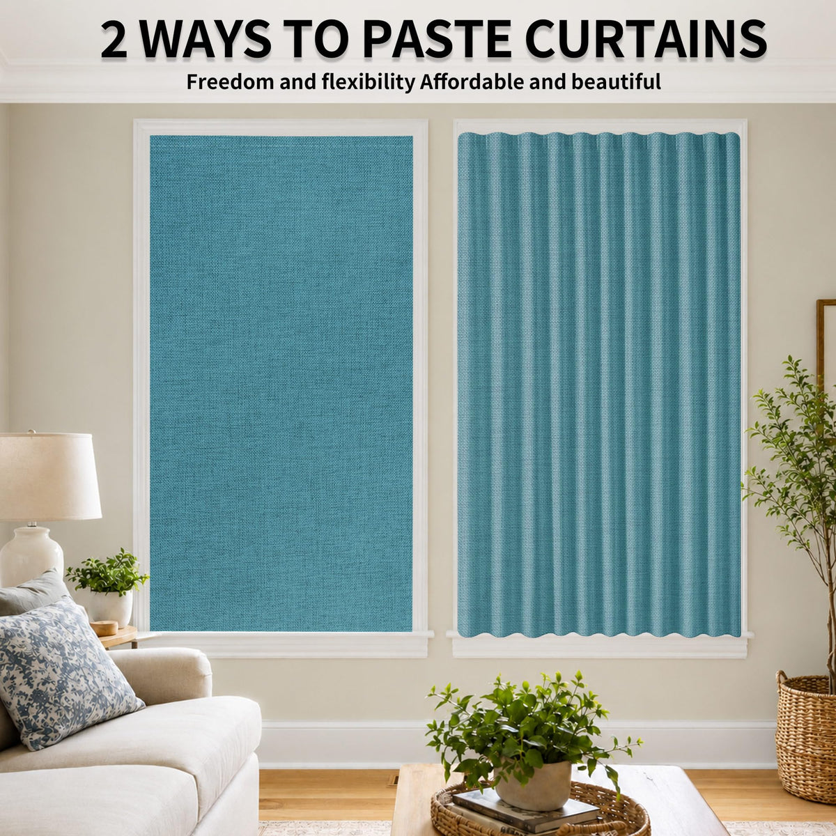 Self Adhesive Blackout Curtains (Stone Blue / 46"W x 60"H)