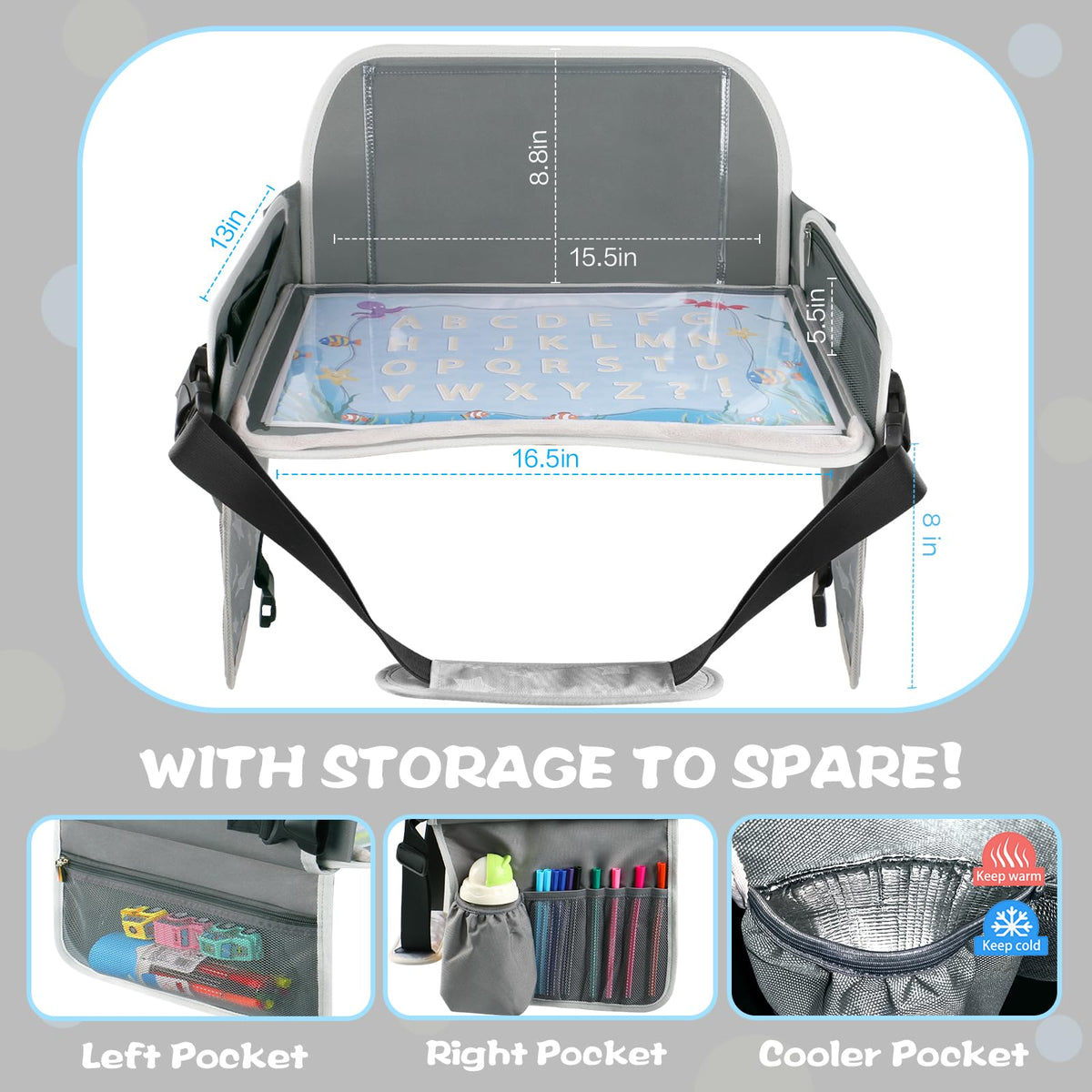 Kids Travel Tray for Toddler Car Seat (StarGrey)