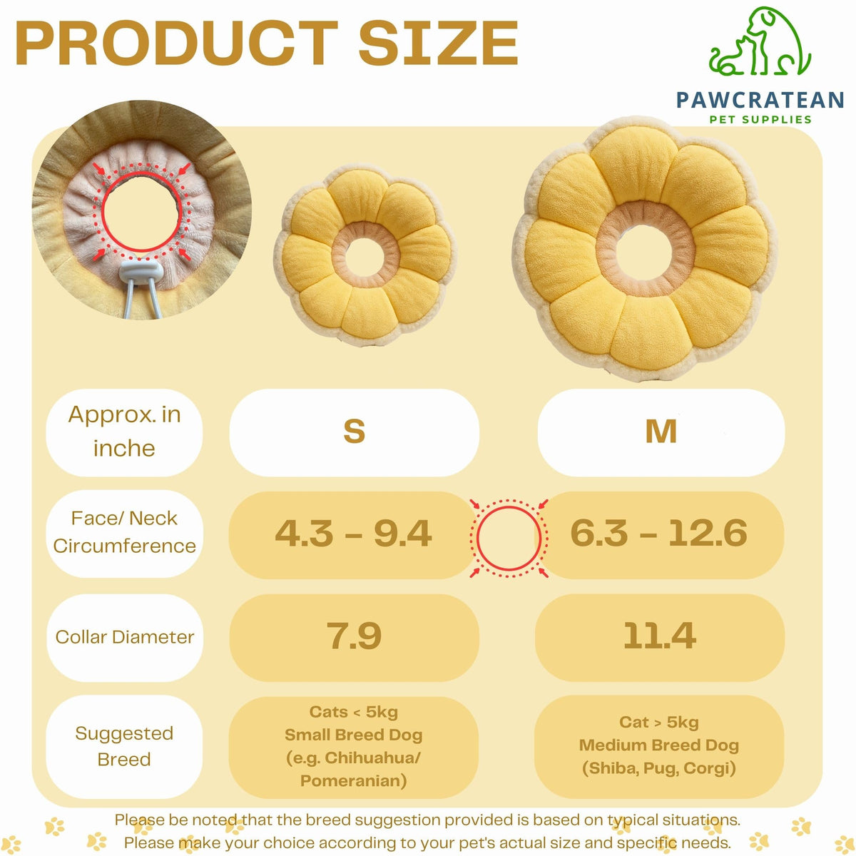 Adjustable Comfy Flower Style Elizabeth Collar for Cats Puppies Soft Recovery Cone Pet Protective Neck Collar (Yellow / Medium)