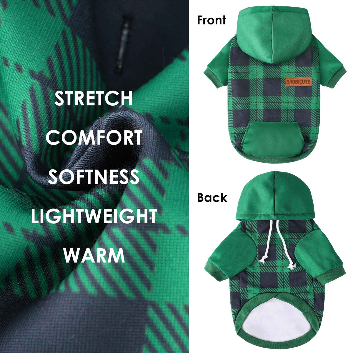 Dog Basic Hoodie Soft Dog Clothes Cold Weather Sweaters for Medium Large Dogs Cozy Fabric Warm Sweatshirt with Leash Hole for Boys (Green Plaid / M (Back: 16.54",Chest: 22.05", 10-20lbs))