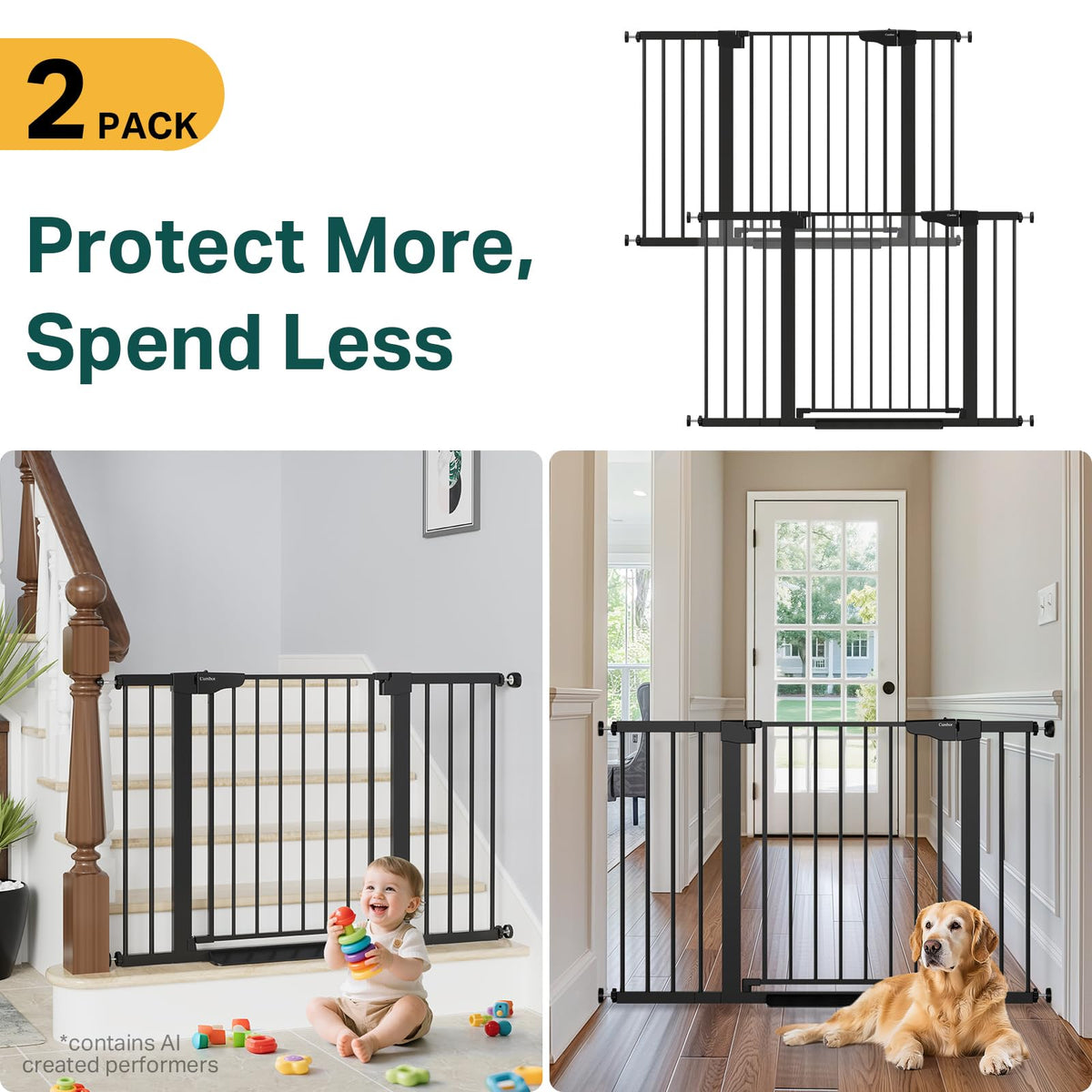 2-Pack 30-48 in Baby Gate for Stairs, Auto Close Dog Gate, Black (Black / 30-48"W x 30.5"H (2 Pack ))