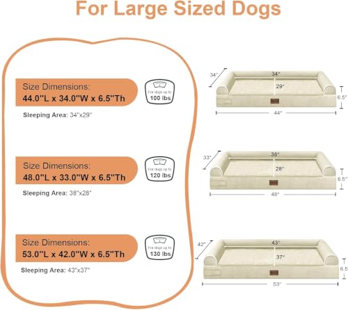 Orthopedic Dog Bed for Jumbo Dogs (Beige / 48.0"L x 33.0"W x 6.5"Th)