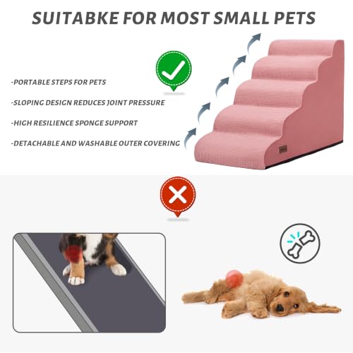 5 Step Pink Dog Stairs for High Bed (Pink / Standard 5-Step 22.2"H)