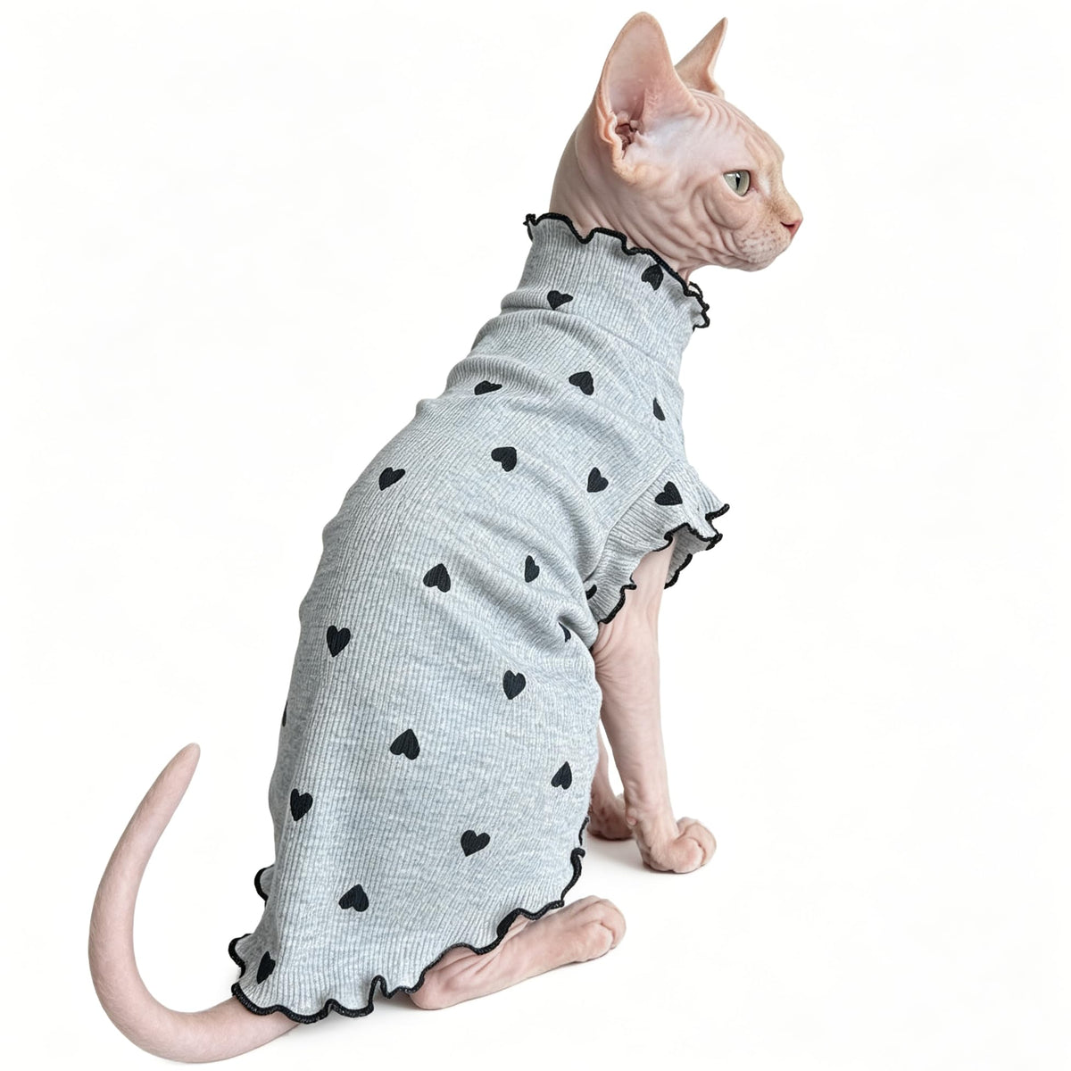Pure Cotton Sphynx Cat Clothes Sweater Shirt Pet Apparel (Grey / Large)