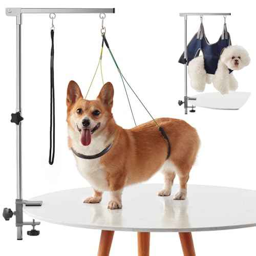 Home Dog Grooming Table Arm with Hammock 35" Height Adjustable Dog Grooming Arm with Clamp No (White / Small/Medium)