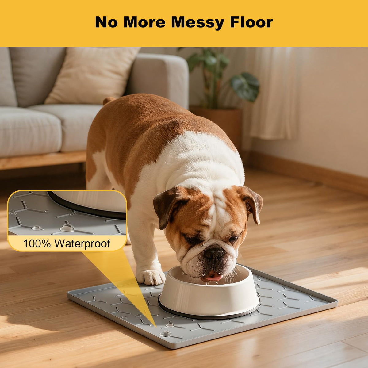 Silicone Dog Cat Food Bowl Mat (S-16''X12'' / Light Gray)