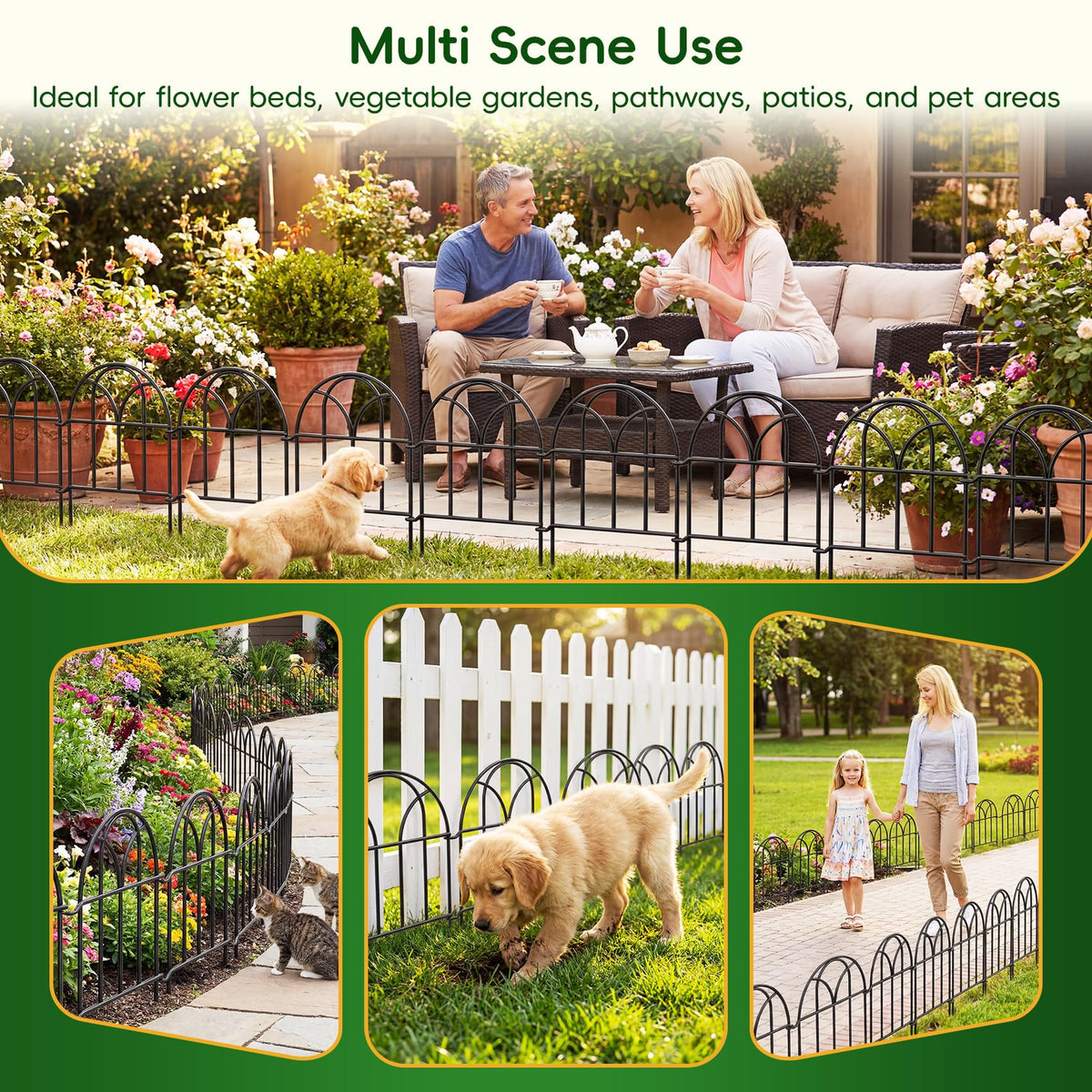 Garden Fence Panels (Black / 28 Panels - 17 in(H) X 30.33 ft(L))