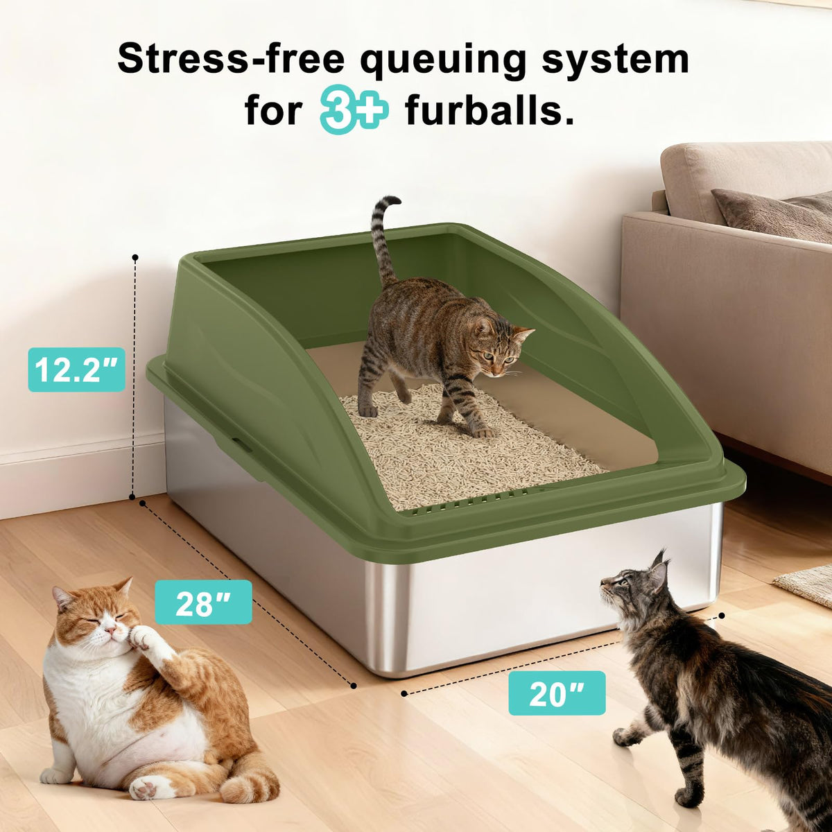 Stainless Steel Litter Box Extra Large for Big Cats and Multi (Olive Green / XXX-Large)