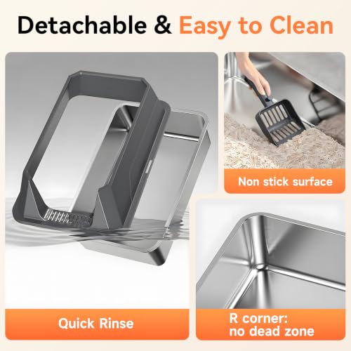 Stainless Steel Litter Box with High Sides (Gray-L3)