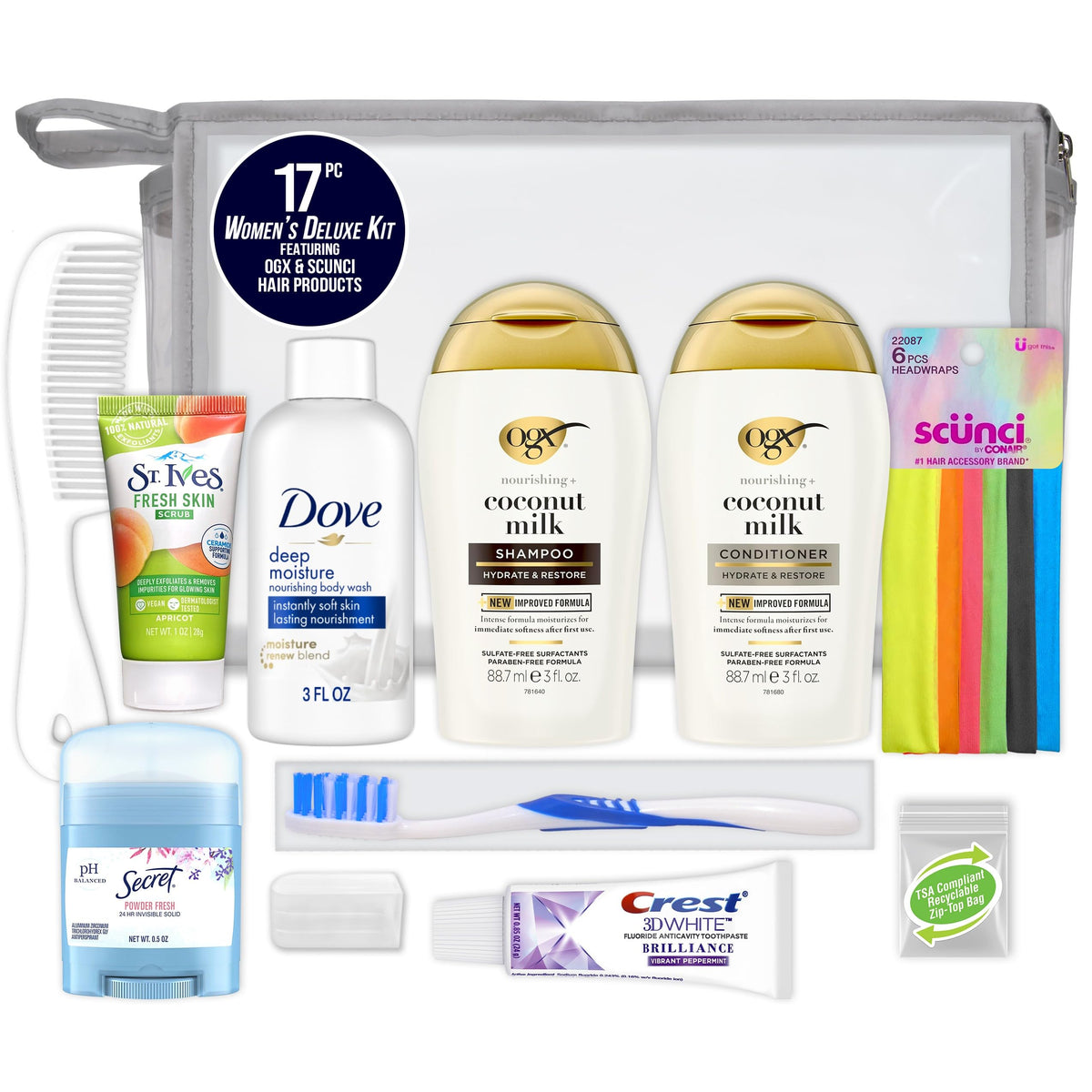 Women's 17 Piece Travel Toiletry Kit (6 Kits)
