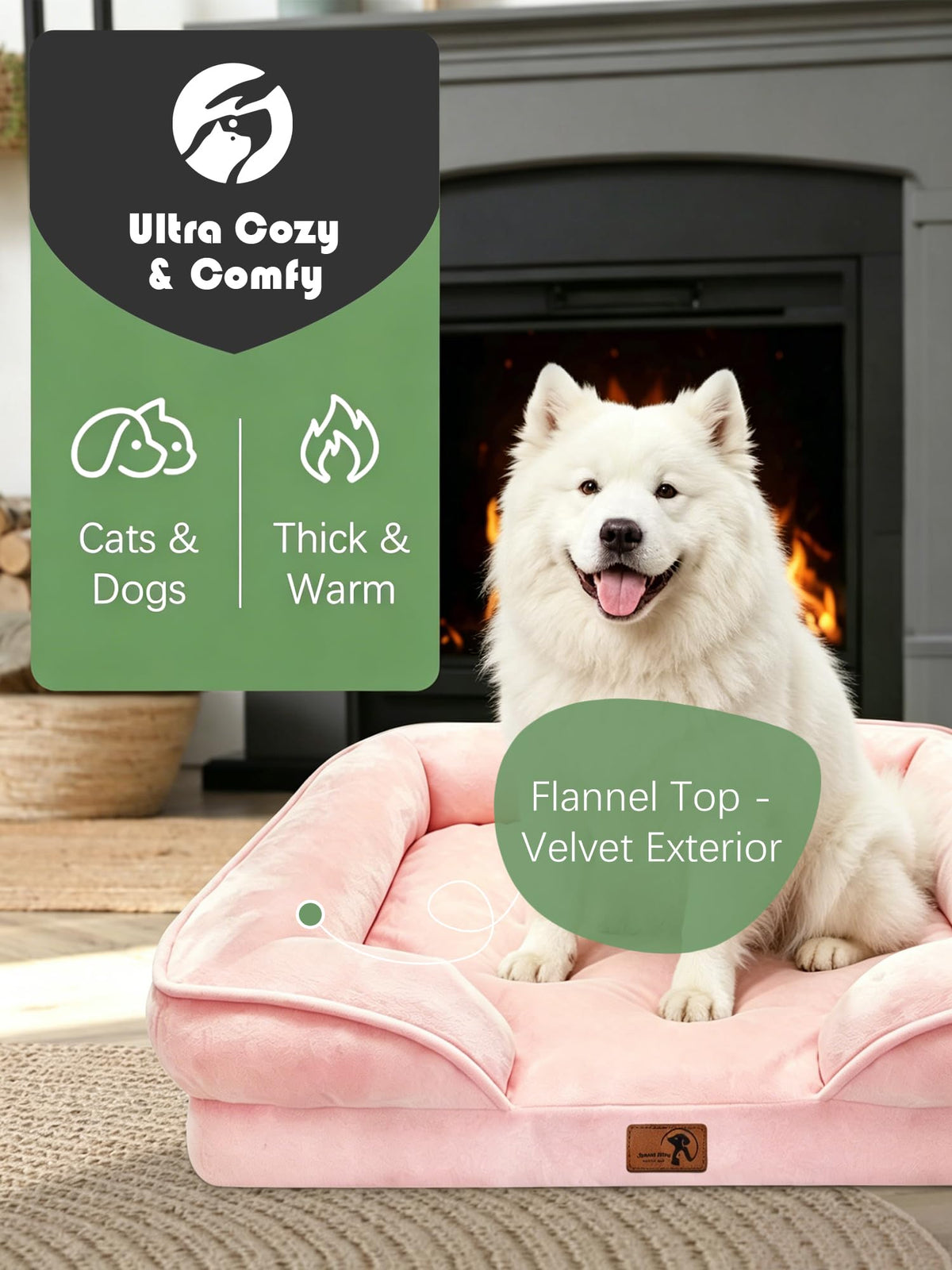 Orthopedic Dog Bed with Sides (38.0"L x 28.0"W x 6.5"Th / Pink)