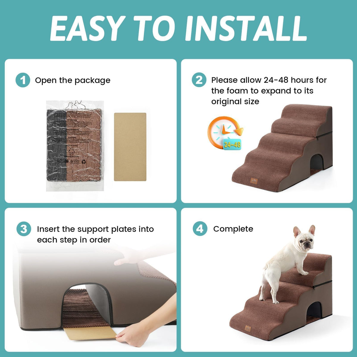 Extra Wide Small Dog Stairs with Tunnel (Brown / Detachable 19.7" x 33" x 22.4")
