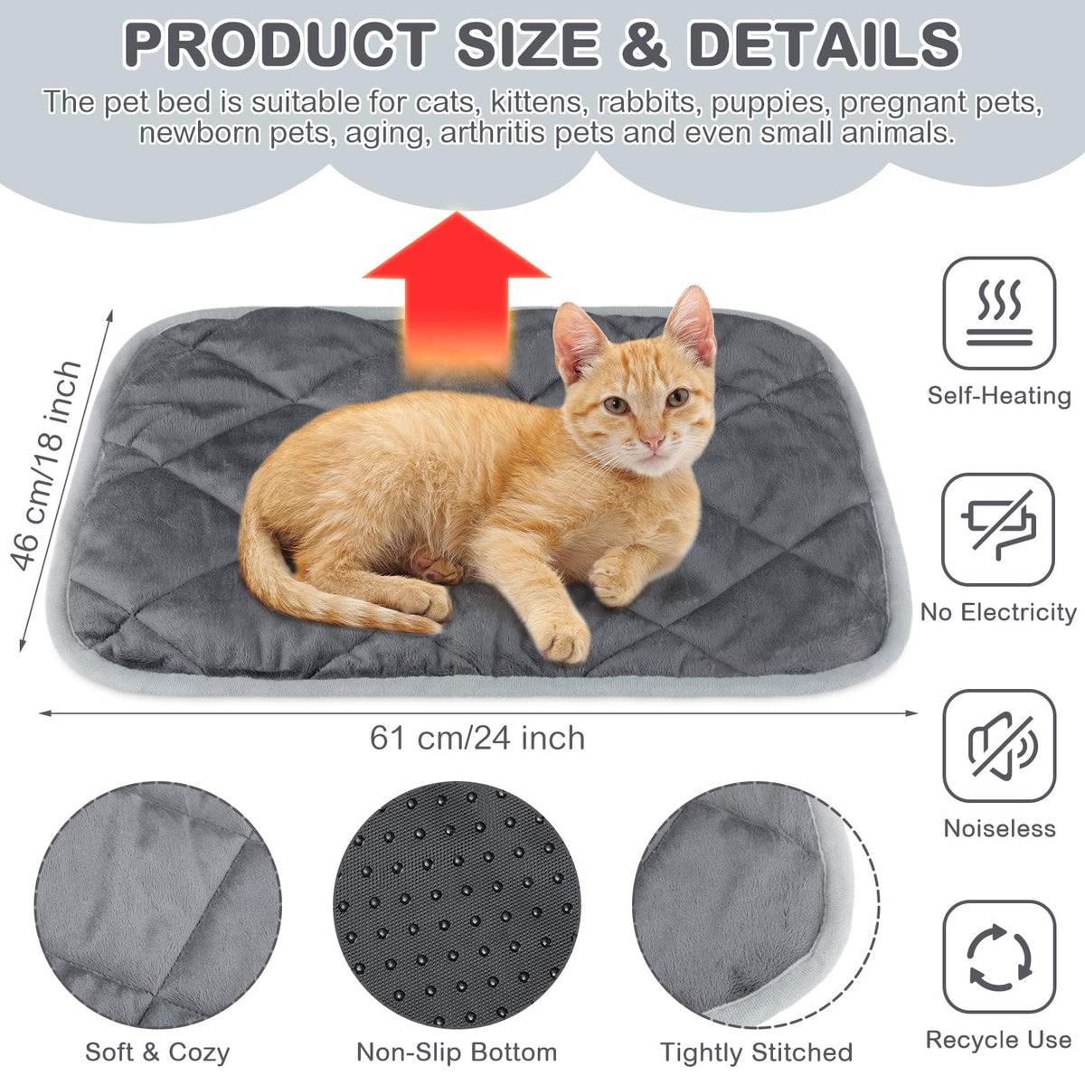 2 Pack Self Warming Cat Bed Thermal Pet Mat (18 x 24 Inches / Gray)