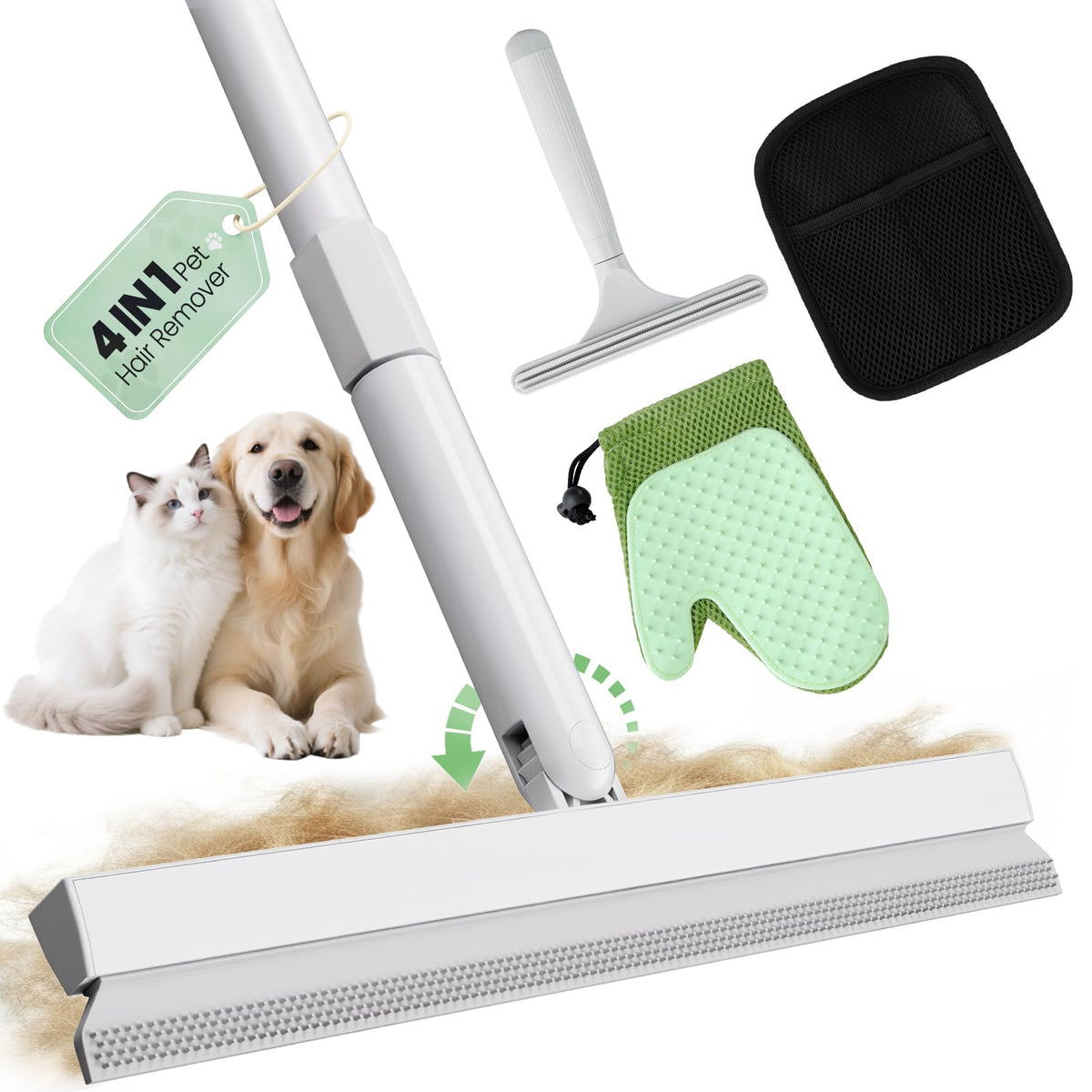 Carpet Rake for Pet Hair Removal Tool (Pearl White)