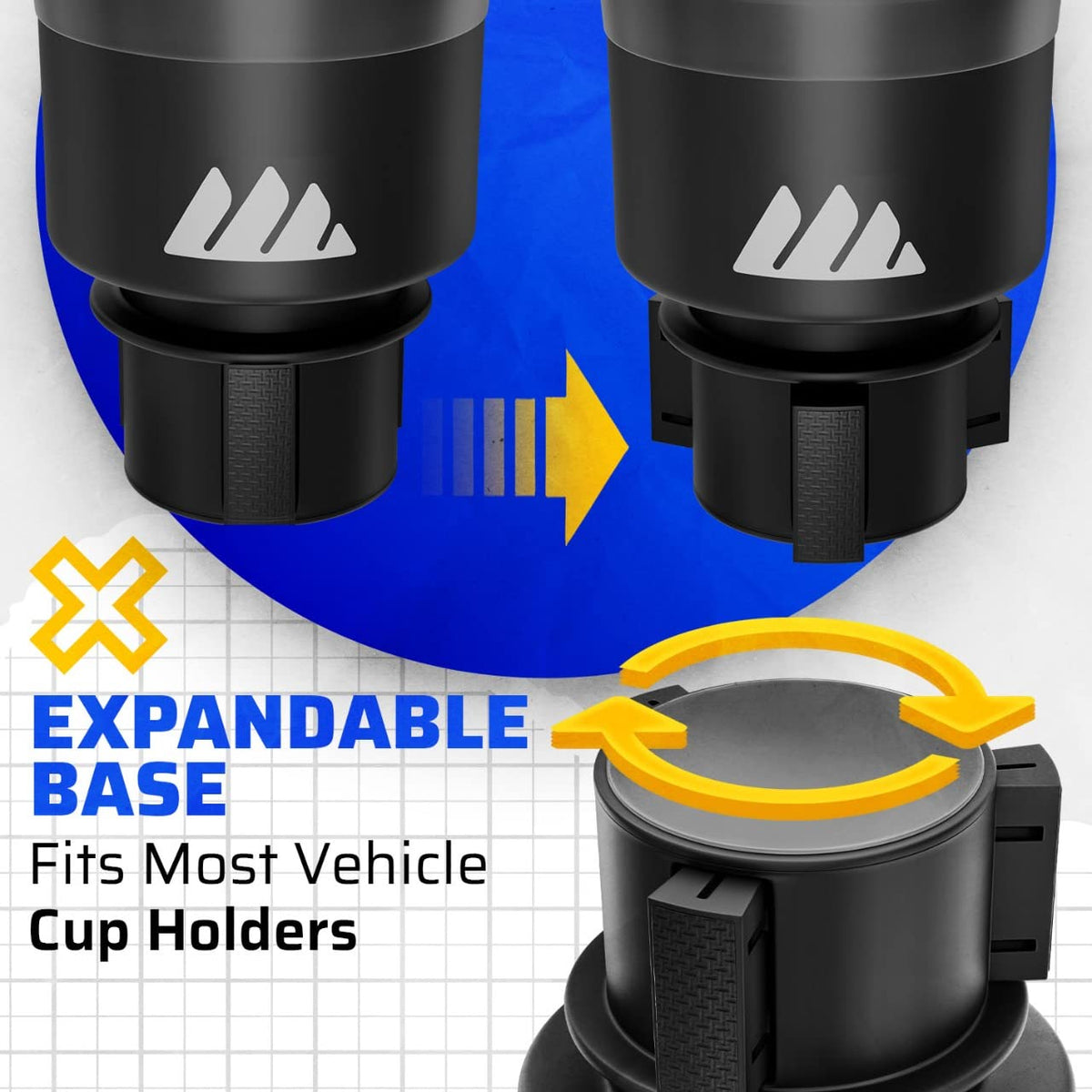 Car Cup Holder Expander for Hydro Flask & Large Water Bottles (Black)