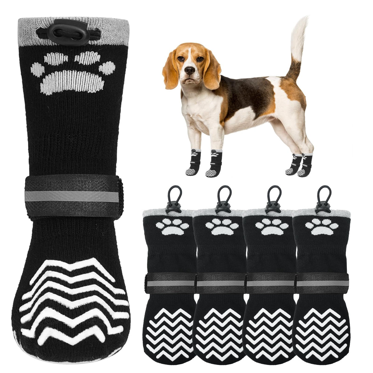 Non Slip Dog Socks for Hot Pavement to Prevent Licking Paws (Black / X‑Small (4 Pack))