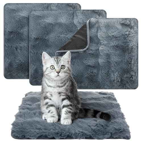 3 Pack Dark Gray Self Warming Cat Bed Indoor 12''x12'' Cat Self Heating Mat Soft Thermal Kitten Bed Heated Pet Dog Pad Washable Removable for Outdoor Use Non Slip Reflect Body Heat (12''x12'' / Dark Gray)